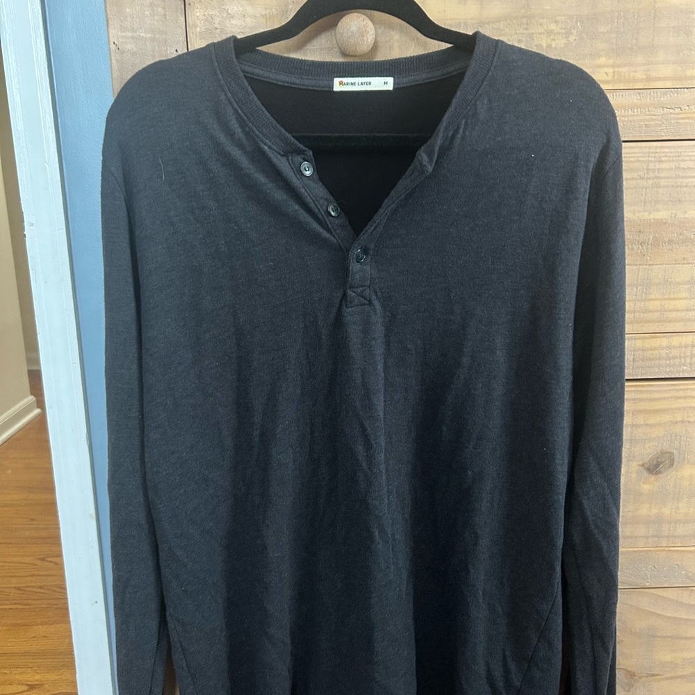 Marine Layer Black Henley Long-Sleeve Shirt - Medium